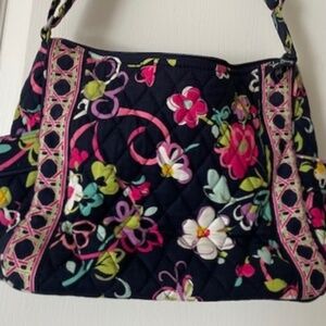 VERA BRADLEY  "Ribbons" On-The-Go" bag in navy and pinks